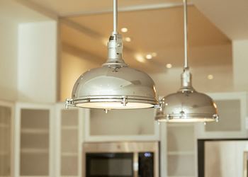 a closer look at the pendants in the kitchen at Sky on Main in MO